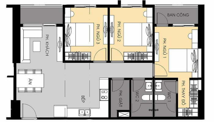thiết kế căn hộ 3 pn 94 m2