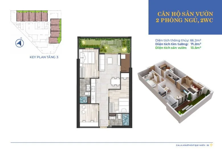 thiết kế căn hộ 2PN sân vườn