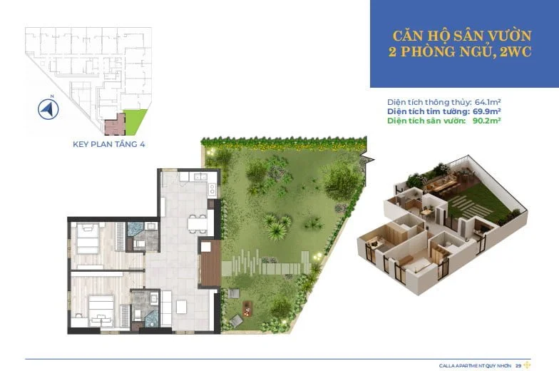 thiết kế căn hộ 2PN sân vườn
