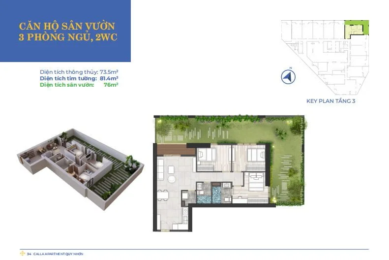 thiết kế căn hộ 3PN sân vườn