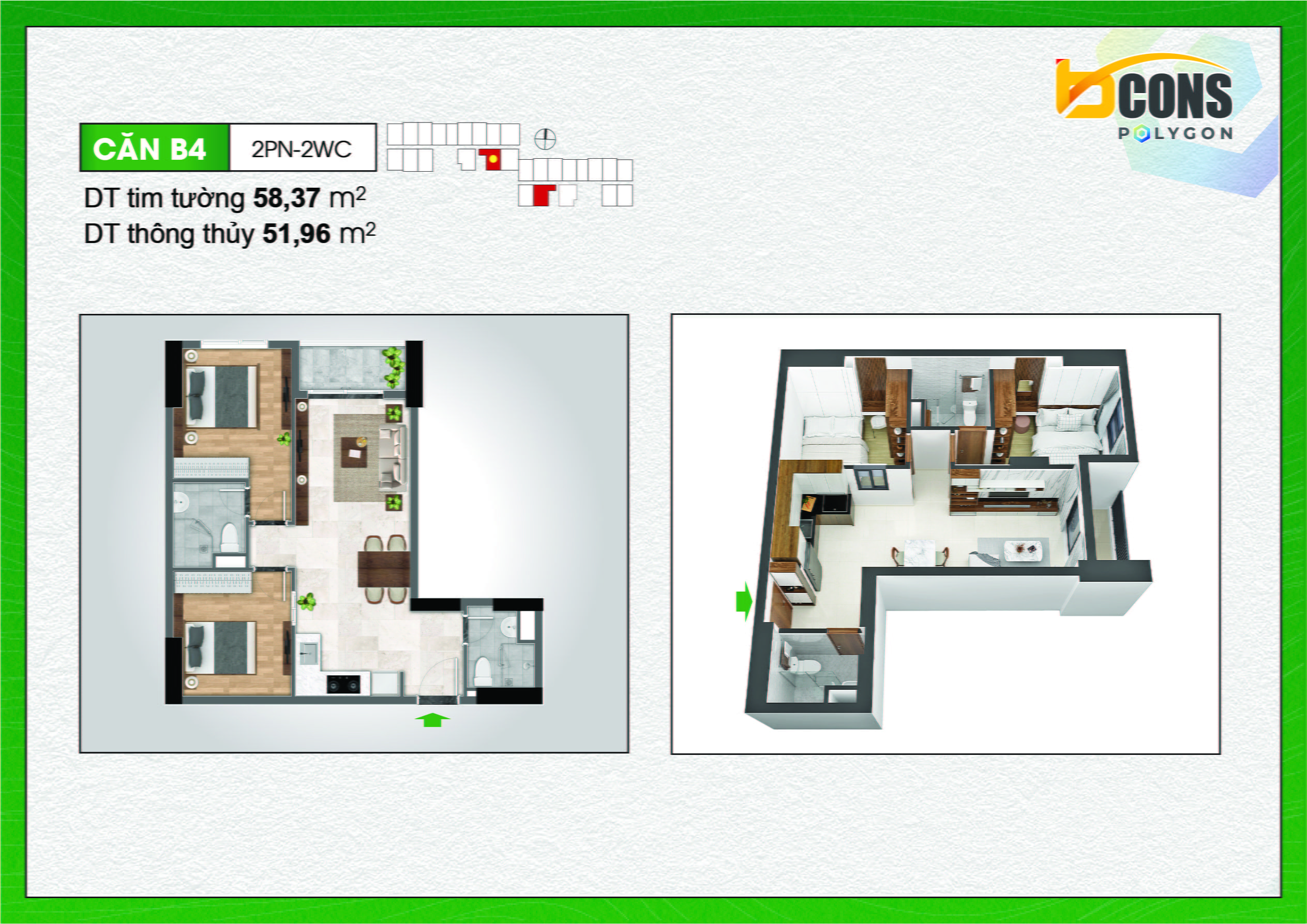 thiết kế căn hộ 58,3 m2