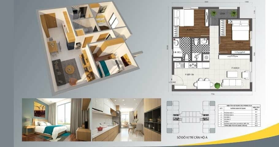 thiết kế căn hộ 2 phòng ngủ