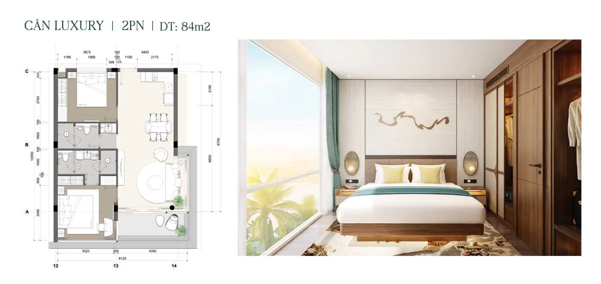 Can-Luxury-2PN-84m2-Grand-Mercure-Phan-Thiet thiết kế căn hộ 2 phòng ngủ