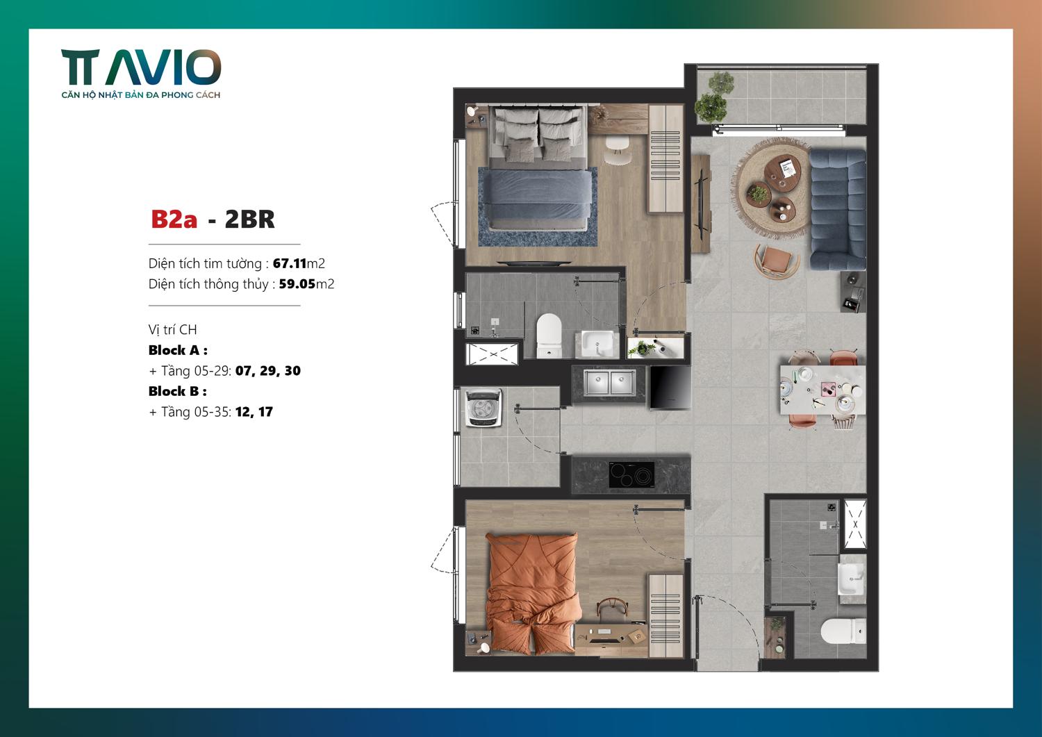 TT AVIO thiết kế 2 PN 2 WC