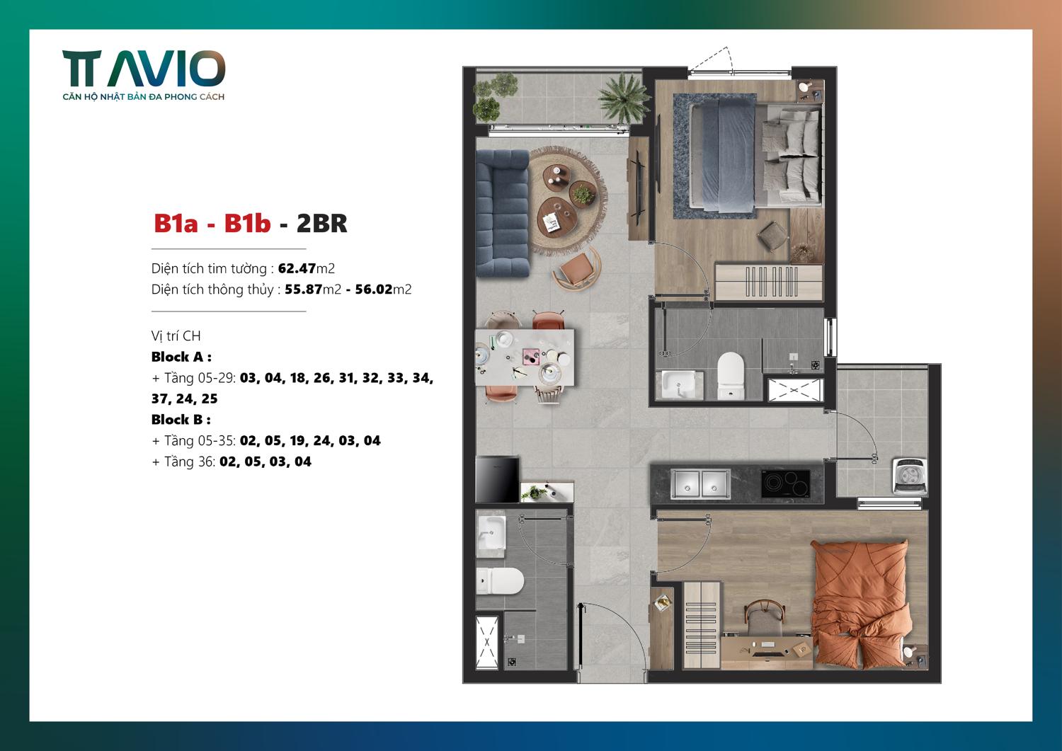 TT AVIO thiết kế 2 PN 2 WC