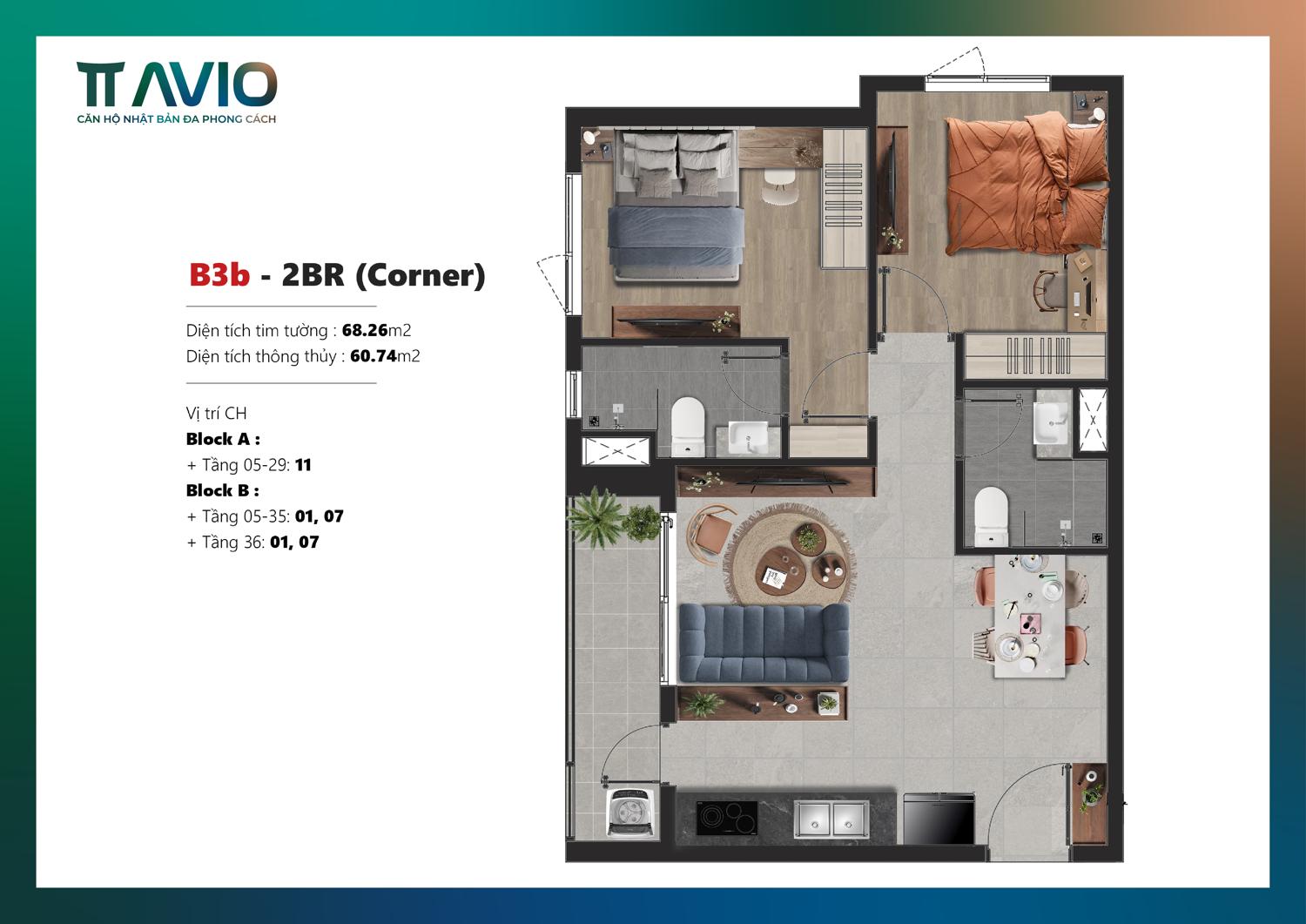 TT AVIO thiết kế 2 PN 2 WC