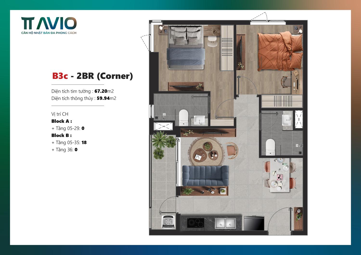 TT AVIO thiết kế 2 PN 2 WC