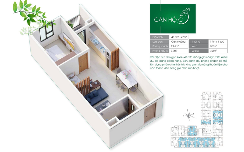 IEC RESIDENCES QUY NHƠN thiết kế căn hộ 1PN