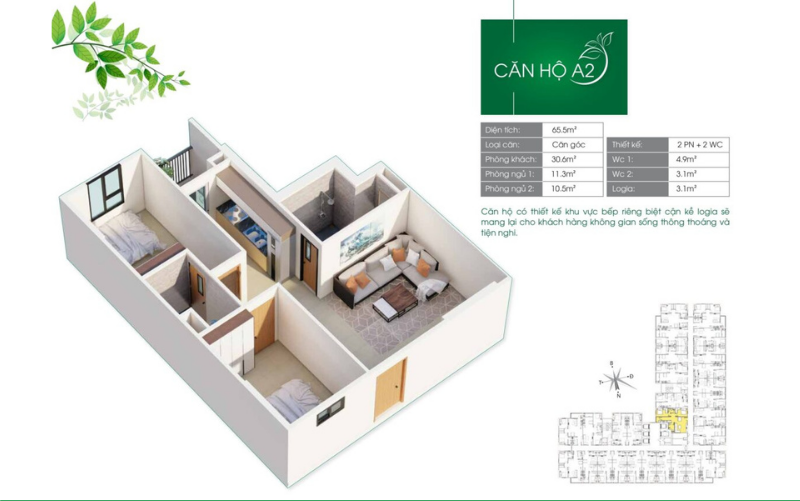 IEC RESIDENCES QUY NHƠN thiết kế căn hộ 2PN