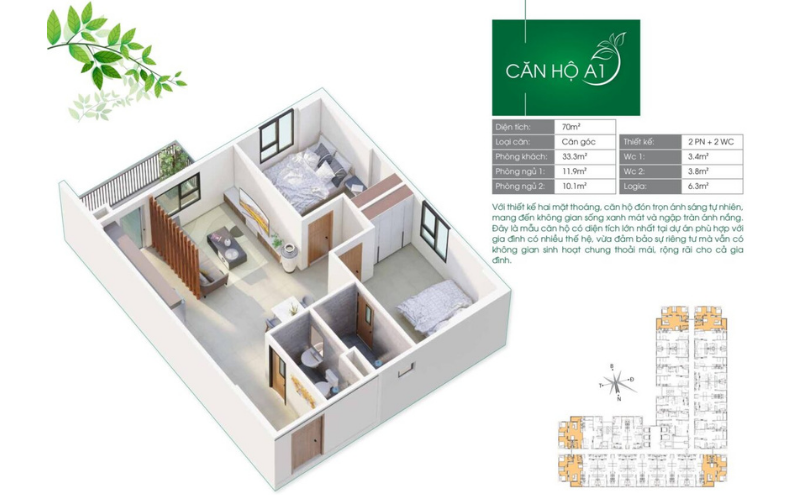 IEC RESIDENCES QUY NHƠN thiết kế căn hộ 2PN